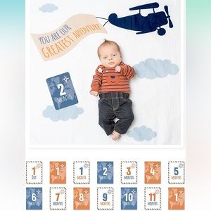 Airplane “greatest adventure” baby boy monthly milestone blanket photo prop